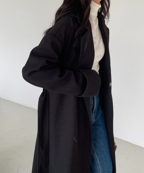 ECLIN（エクラン）の「袖折り返しデザインロングチェスターコート（チェスターコート・レディース・アイボリー/ブラック/ベージュ/グリーン/ブルー・FREE）」の9枚目の写真