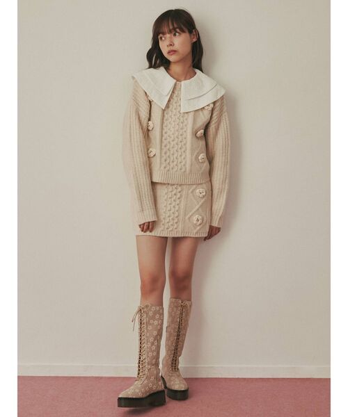 merry jenny（メリージェニー）の「flowerケーブルニットミニスカート（スカート・レディース・ブラック/アイボリー/ピンク・FREE）」の6枚目の写真