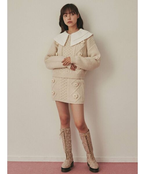 merry jenny（メリージェニー）の「flowerケーブルニットミニスカート（スカート・レディース・ブラック/アイボリー/ピンク・FREE）」の7枚目の写真