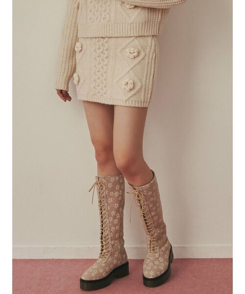 merry jenny（メリージェニー）の「flowerケーブルニットミニスカート（スカート・レディース・ブラック/アイボリー/ピンク・FREE）」の9枚目の写真