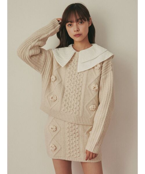 merry jenny（メリージェニー）の「flowerケーブルニットミニスカート（スカート・レディース・ブラック/アイボリー/ピンク・FREE）」の10枚目の写真