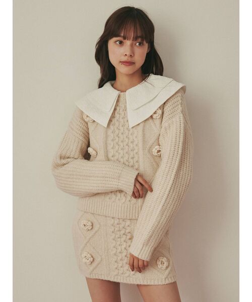 merry jenny（メリージェニー）の「flowerケーブルニットミニスカート（スカート・レディース・ブラック/アイボリー/ピンク・FREE）」の11枚目の写真