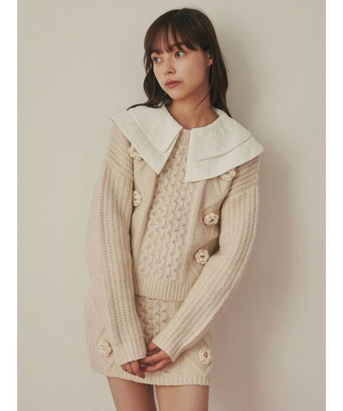 merry jenny（メリージェニー）の「flowerケーブルニットミニスカート（スカート・レディース・ブラック/アイボリー/ピンク・FREE）」の12枚目の写真