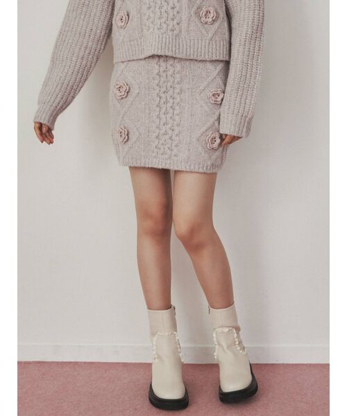 merry jenny（メリージェニー）の「flowerケーブルニットミニスカート（スカート・レディース・ブラック/アイボリー/ピンク・FREE）」の14枚目の写真