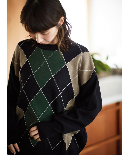 Sunny clouds（サニークラウズ）の「サニークラウズ　アーガイル柄のセーター〈レディース〉（ニット/セーター・レディース・ブラック系その他・MEDIUM/LARGE/X-LARGE）」の6枚目の写真