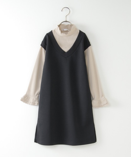 ikka（イッカ）の「Vネックジャンスカドッキングワンピース（120~160cm）（ワンピース・キッズ・キャメル/ブラック・120/140/150/130/160）」の2枚目の写真