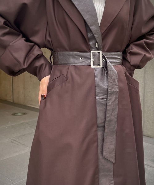 &g'aime（アンジェム）の「【&g’aime】レザーレイヤードトレンチコート（トレンチコート・レディース・グレイッシュベージュ/ブラック/ブラウン・FREE）」の7枚目の写真