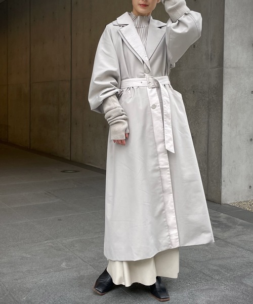 &g'aime（アンジェム）の「【&g’aime】レザーレイヤードトレンチコート（トレンチコート・レディース・グレイッシュベージュ/ブラック/ブラウン・FREE）」の8枚目の写真