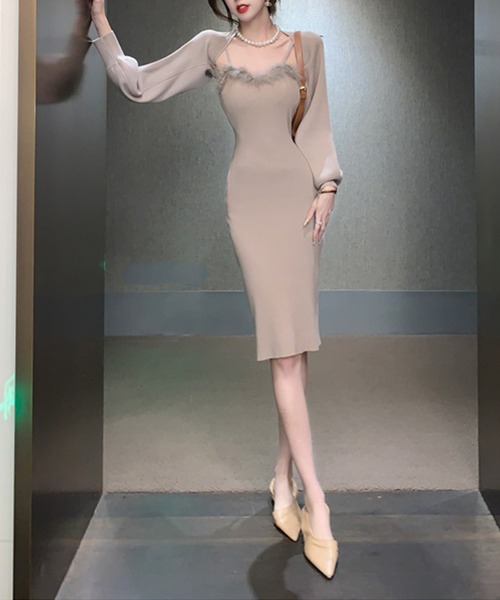 Jasmine Grandiflorum(ジャスミングランディフローラム)の「【Jasmine】ファーキャミソールニットロングワンピース(ワンピース・レディース・レッド/ベージュ/ブラック/チョコ・MEDIUM/SMALL)」の16枚目の写真