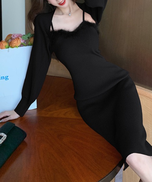 Jasmine Grandiflorum(ジャスミングランディフローラム)の「【Jasmine】ファーキャミソールニットロングワンピース(ワンピース・レディース・レッド/ベージュ/ブラック/チョコ・MEDIUM/SMALL)」の22枚目の写真