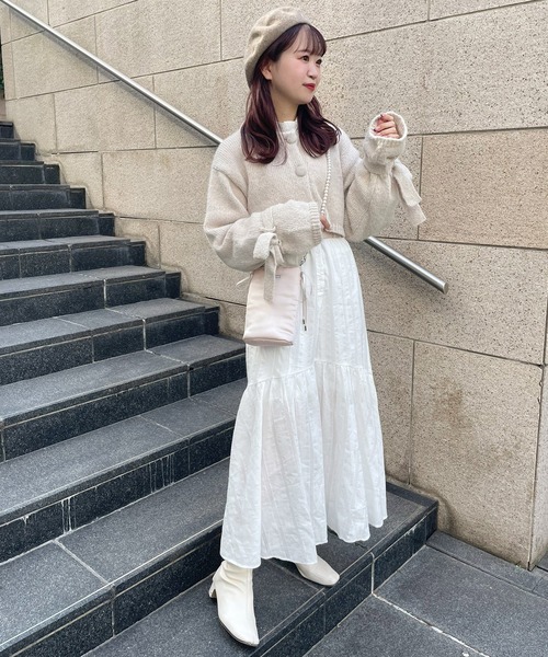 one after another NICE CLAUP(ワンアフターアナザーナイスクラップ)の「【スタッフ考案アイテム】配色ボタンリボンカーディガン(カーディガン/ボレロ・レディース・ブラック/ピンク/アイボリー・FREE)」の11枚目の写真