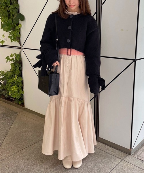 one after another NICE CLAUP(ワンアフターアナザーナイスクラップ)の「【スタッフ考案アイテム】配色ボタンリボンカーディガン(カーディガン/ボレロ・レディース・ブラック/ピンク/アイボリー・FREE)」の6枚目の写真