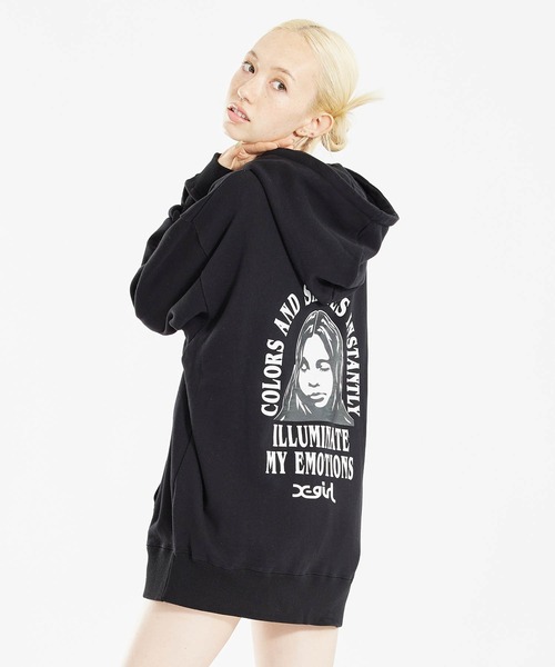 X-girl(エックスガール)の「ARCH & FACE LOGO SWEAT HOODIE(パーカー・レディース・ライトパープル/アッシュ/ブラック・XL/S/L/M)」の5枚目の写真