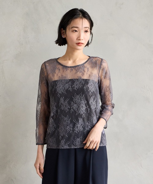 AIMER(エメ)の「花柄レース8分丈ブラウス(シャツ/ブラウス・レディース・ベージュ/ブラウン/ブラック/グレー・MEDIUM/LARGE)」の6枚目の写真