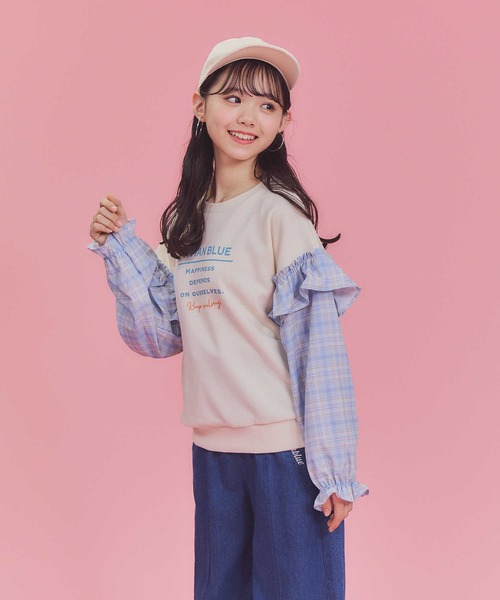 VIVIAN BLUE(ビビアンブルー)の「【VIVIAN BLUE】袖切り替えスウェット(スウェット・キッズ・オフホワイト/ライム・140/130/120/150)」の2枚目の写真