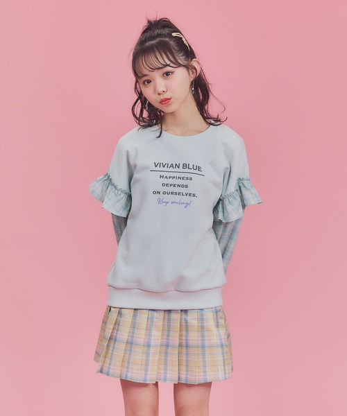 VIVIAN BLUE(ビビアンブルー)の「【VIVIAN BLUE】袖切り替えスウェット(スウェット・キッズ・オフホワイト/ライム・140/130/120/150)」の1枚目の写真