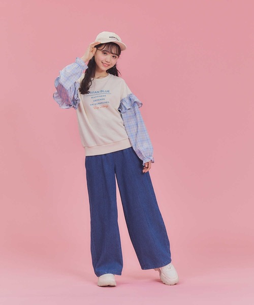 VIVIAN BLUE(ビビアンブルー)の「【VIVIAN BLUE】袖切り替えスウェット(スウェット・キッズ・オフホワイト/ライム・140/130/120/150)」の9枚目の写真