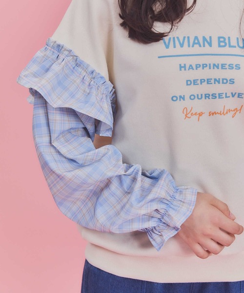VIVIAN BLUE(ビビアンブルー)の「【VIVIAN BLUE】袖切り替えスウェット(スウェット・キッズ・オフホワイト/ライム・140/130/120/150)」の11枚目の写真