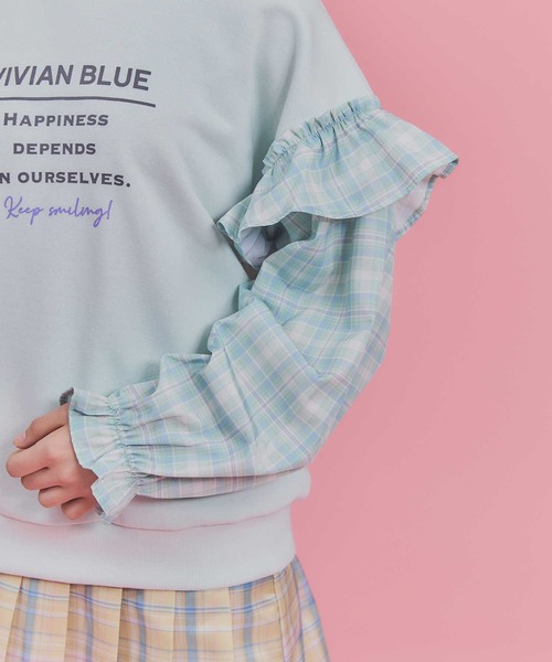 VIVIAN BLUE(ビビアンブルー)の「【VIVIAN BLUE】袖切り替えスウェット(スウェット・キッズ・オフホワイト/ライム・140/130/120/150)」の14枚目の写真
