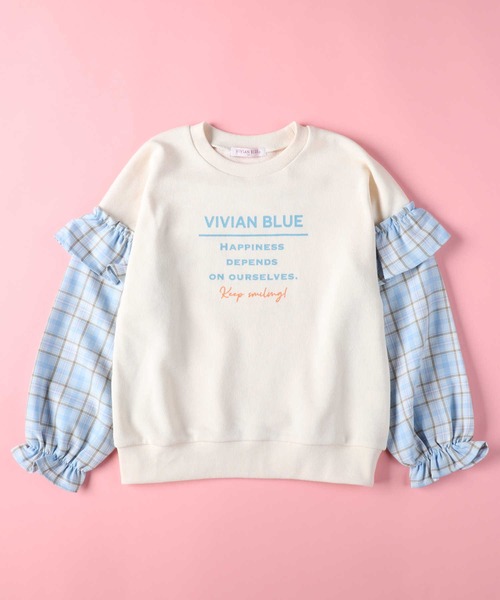 VIVIAN BLUE(ビビアンブルー)の「【VIVIAN BLUE】袖切り替えスウェット(スウェット・キッズ・オフホワイト/ライム・140/130/120/150)」の22枚目の写真