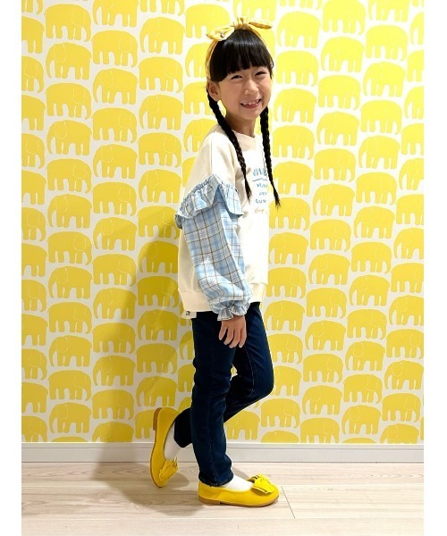 VIVIAN BLUE(ビビアンブルー)の「【VIVIAN BLUE】袖切り替えスウェット(スウェット・キッズ・オフホワイト/ライム・140/130/120/150)」の15枚目の写真