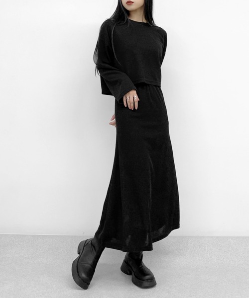 LVEU.(ラブユ.)の「【ZOZOTOWN限定】Light rib knit skirt setup / ライトリブニットスカートセットアップ(セットアップ・レディース・ブラック・FREE)」の3枚目の写真
