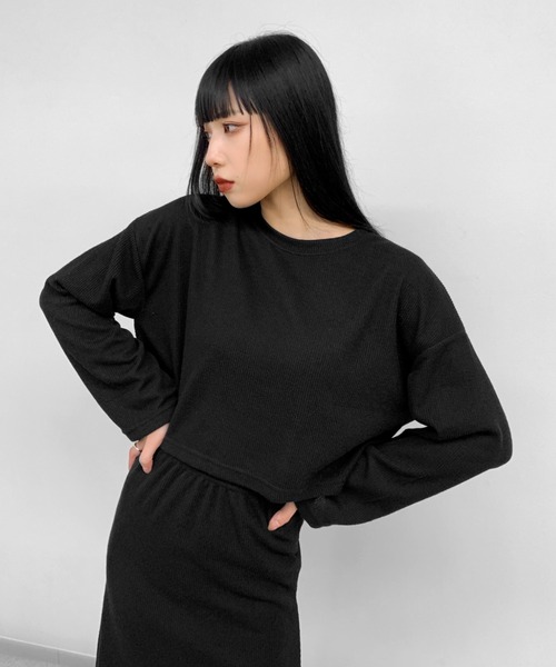 LVEU.(ラブユ.)の「【ZOZOTOWN限定】Light rib knit skirt setup / ライトリブニットスカートセットアップ(セットアップ・レディース・ブラック・FREE)」の8枚目の写真