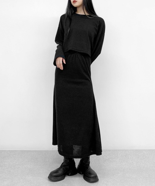 LVEU.(ラブユ.)の「【ZOZOTOWN限定】Light rib knit skirt setup / ライトリブニットスカートセットアップ(セットアップ・レディース・ブラック・FREE)」の2枚目の写真