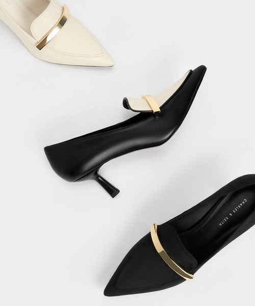 charles & keith メタリックアクセント　ローファー　パンプス CHARLES & KEITH メタリックアクセント ローファーパンプス