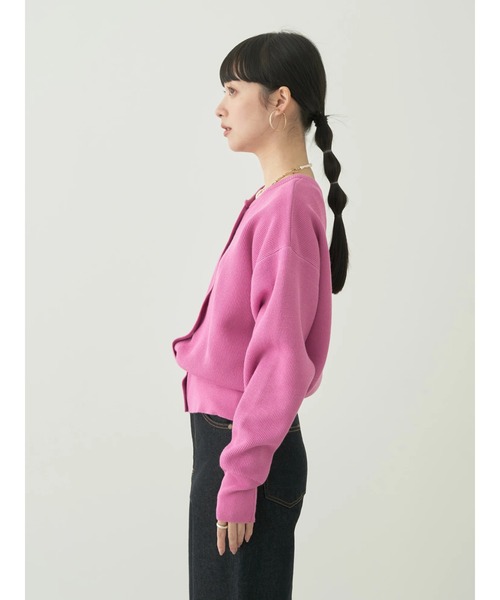 earth music&ecology（アースミュージックアンドエコロジー）の「スナップ釦リブカーディガン（カーディガン/ボレロ・レディース・ベージュ/ブラック/ピンク/サックスブルー・FREE）」の7枚目の写真