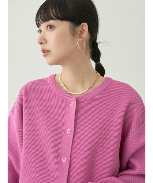 earth music&ecology（アースミュージックアンドエコロジー）の「スナップ釦リブカーディガン（カーディガン/ボレロ・レディース・ベージュ/ブラック/ピンク/サックスブルー・FREE）」の9枚目の写真