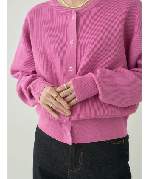earth music&ecology（アースミュージックアンドエコロジー）の「スナップ釦リブカーディガン（カーディガン/ボレロ・レディース・ベージュ/ブラック/ピンク/サックスブルー・FREE）」の11枚目の写真