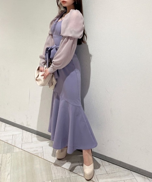 ROYAL PARTY（ロイヤルパーティー）の「袖コンシャスマーメイドワンピース（ワンピース・レディース・ブラック/ベージュ/パープル・FREE）」の4枚目の写真