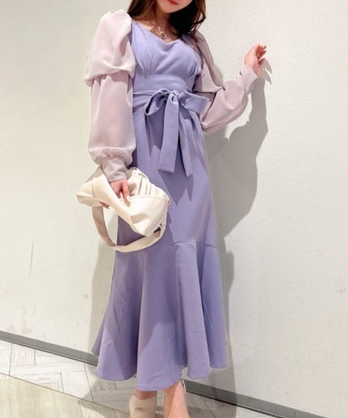 ROYAL PARTY（ロイヤルパーティー）の「袖コンシャスマーメイドワンピース（ワンピース・レディース・ブラック/ベージュ/パープル・FREE）」の7枚目の写真