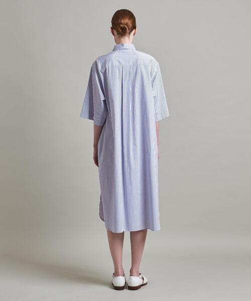 美品✨ロエフ ストライプ シャツワンピース ブラック ホワイト LOEFF 半袖 LOEFF＞ストライプ シャツワンピース