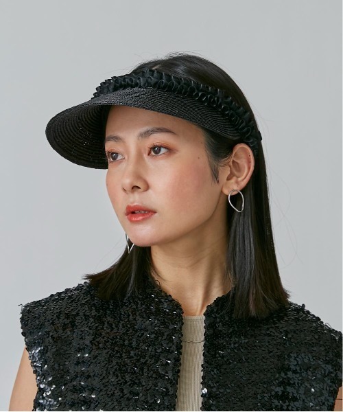 arth(アース)の「arth Frill Ribbon Sun visor(サンバイザー・レディース・ブラック/ナチュラル・FREE)」の1枚目の写真