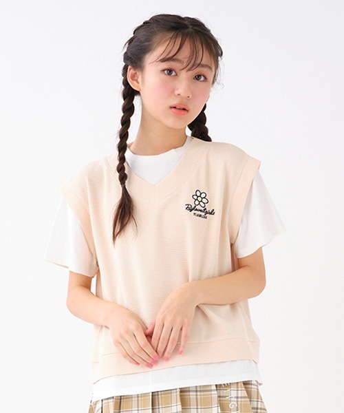 by LOVEiT(バイラビット)の「レイヤード風ベスト(Tシャツ/カットソー・キッズ・ピンク/ベージュ/グリーン・130cm/160cm/120cm/150cm/140cm)」の2枚目の写真