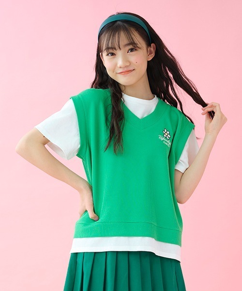 by LOVEiT(バイラビット)の「レイヤード風ベスト(Tシャツ/カットソー・キッズ・ピンク/ベージュ/グリーン・130cm/160cm/120cm/150cm/140cm)」の15枚目の写真