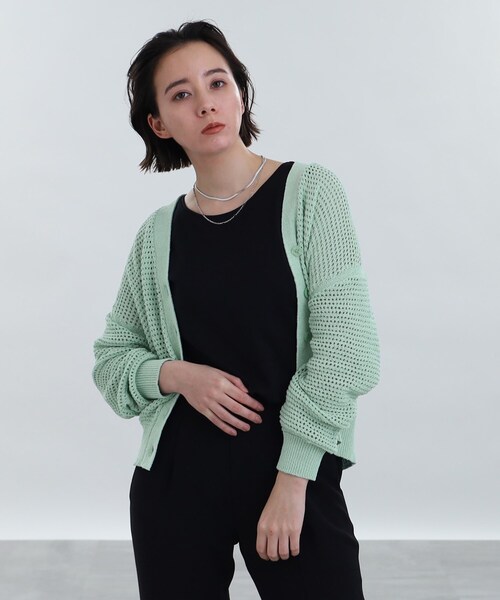 INDIVI(インディヴィ)の「◆【洗える】コットンメッシュ編みカーディガン(カーディガン/ボレロ・レディース・ライトグリーン/ブラック/オフホワイト・19/34/05/13/15 /38)」の1枚目の写真
