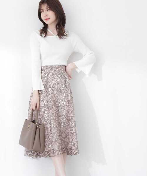 PROPORTION BODY DRESSING（プロポーションボディドレッシング）の「フラワーリボンケミカルレースフレアスカート / 1213120307（スカート・レディース・ベージュ/ピンク/ネイビー・X-SMALL/SMALL/MEDIUM）」の13枚目の写真
