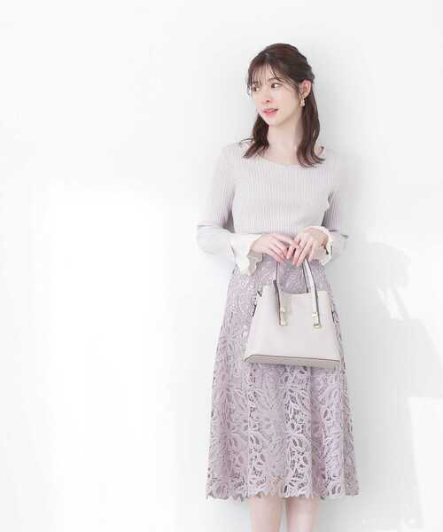 PROPORTION BODY DRESSING（プロポーションボディドレッシング）の「フラワーリボンケミカルレースフレアスカート / 1213120307（スカート・レディース・ベージュ/ピンク/ネイビー・X-SMALL/SMALL/MEDIUM）」の10枚目の写真