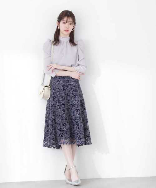 PROPORTION BODY DRESSING（プロポーションボディドレッシング）の「フラワーリボンケミカルレースフレアスカート / 1213120307（スカート・レディース・ベージュ/ピンク/ネイビー・X-SMALL/SMALL/MEDIUM）」の3枚目の写真