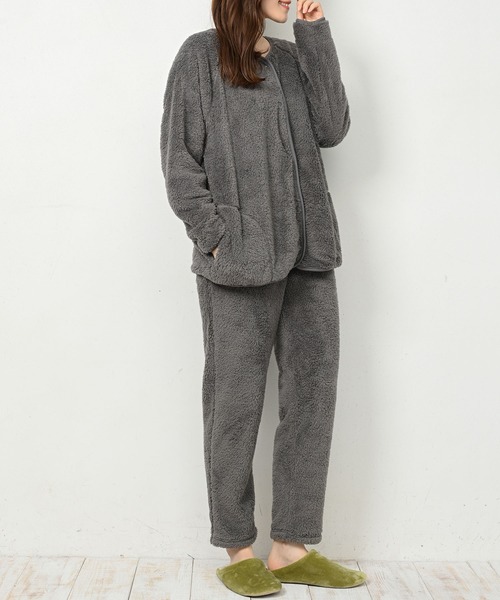 シープボア前釦アウターパンツ上下セット（ルームウェア/パジャマ