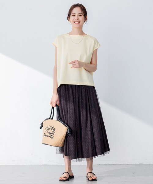 組曲(クミキョク)の「【洗える】シルケットポンチ ラウンドネックカットソー(Tシャツ/カットソー・レディース・ネイビー系/イエロー系/スモーキーグリーン系/アイボリー系・2)」の15枚目の写真