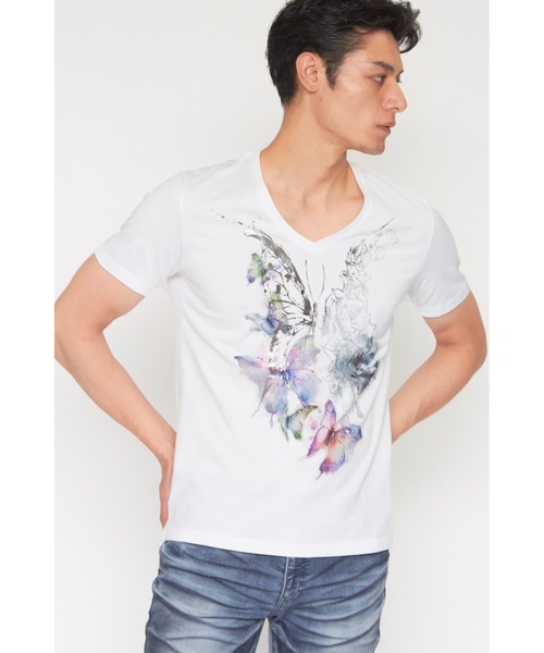 TORNADO MART(トルネードマート)の「TORNADO MART∴ジャングルバタフライフラワーTシャツ(Tシャツ/カットソー・メンズ・グレー系その他/レッド/グリーン・M/L/LL)」の2枚目の写真