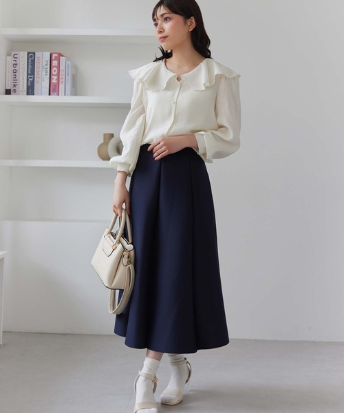 Edit Sheen（エディットシーン）の「ボンディングフレアスカート（スカート・レディース・レッド/ネイビー/ブラック・M）」の4枚目の写真