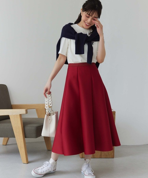 Edit Sheen（エディットシーン）の「ボンディングフレアスカート（スカート・レディース・レッド/ネイビー/ブラック・M）」の9枚目の写真