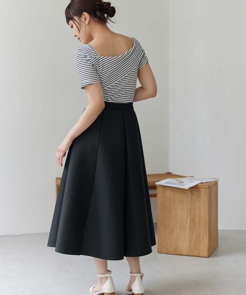 Na.e smooth skirt 黒フレアスカート　ハレの日 nae ナエ エモダ EMODA スカート フレア ロング 刺繍 シフォン 透け感