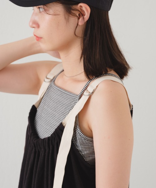 Kastane（カスタネ）の「カップ付ギンガムチェックキャミ（キャミソール・レディース・オレンジ/ブラック/ブルー・FREE）」の13枚目の写真