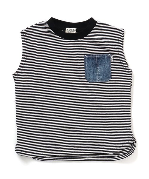F.O.KIDS（エフオーキッズ）の「サイドスリットボーダーノースリーブ（タンクトップ・キッズ・ネイビー/オレンジ/グリーン/ブラック・80/90/95/100/110/120/130/140/150）」の6枚目の写真